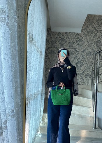 Örgü Kadın El Çantası - Koyu Yeşil - Görsel 2