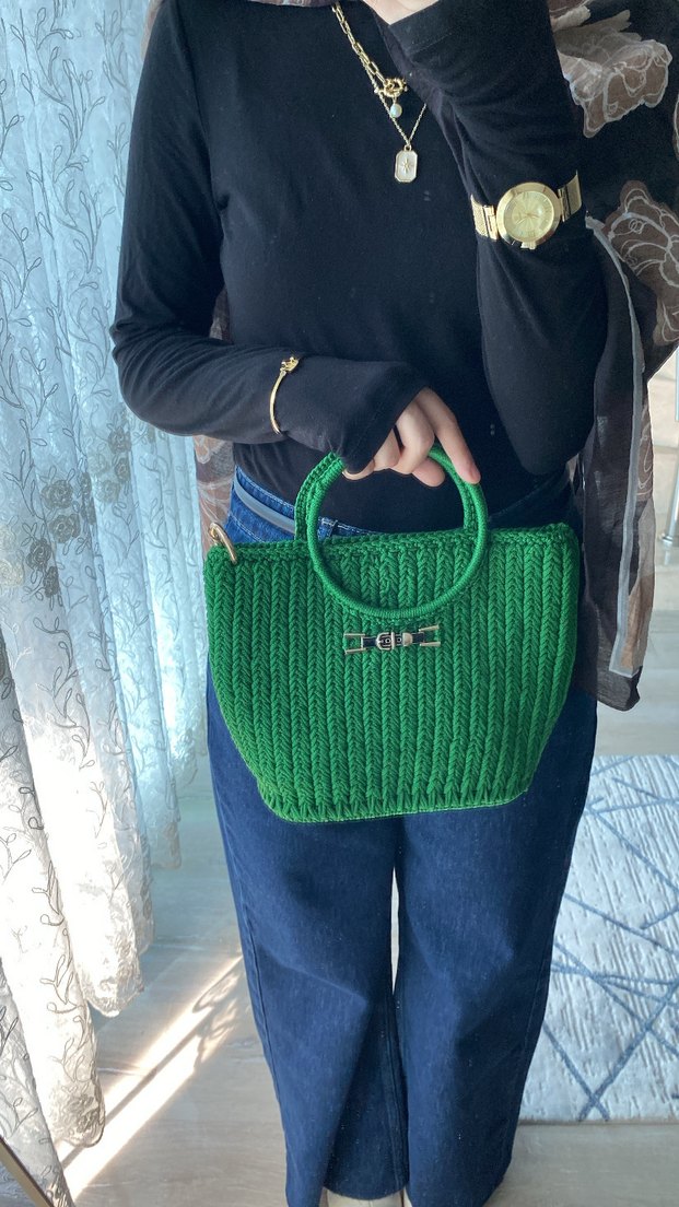 Örgü Kadın El Çantası - Koyu Yeşil - Görsel 3