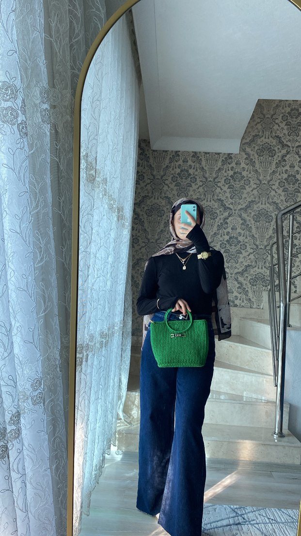 Örgü Kadın El Çantası - Koyu Yeşil - Görsel 2