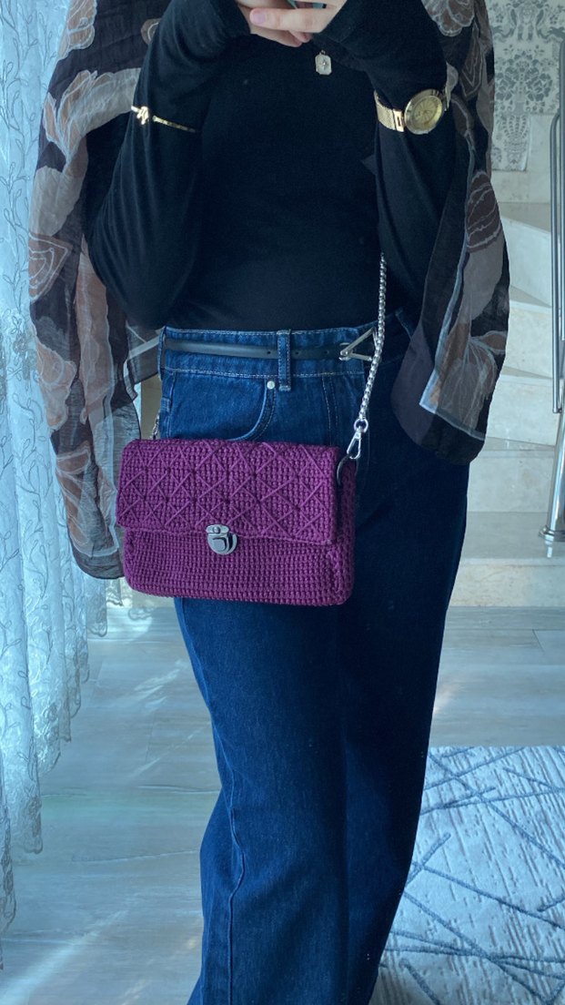 Mor Örgü Bel Detaylı Kadın Çanta - Görsel 2