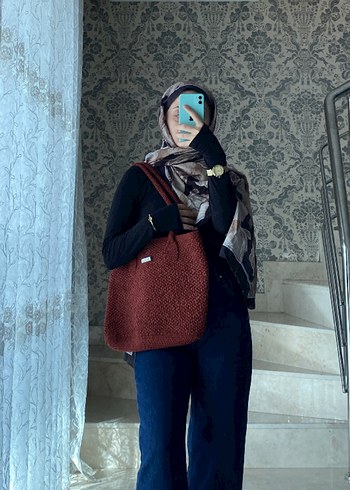 Kahverengi Örgü Kadın El Çantası - Görsel 4