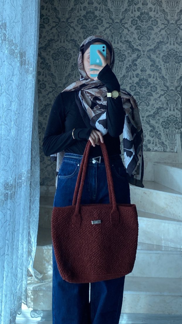 Kahverengi Örgü Kadın El Çantası - Görsel 2