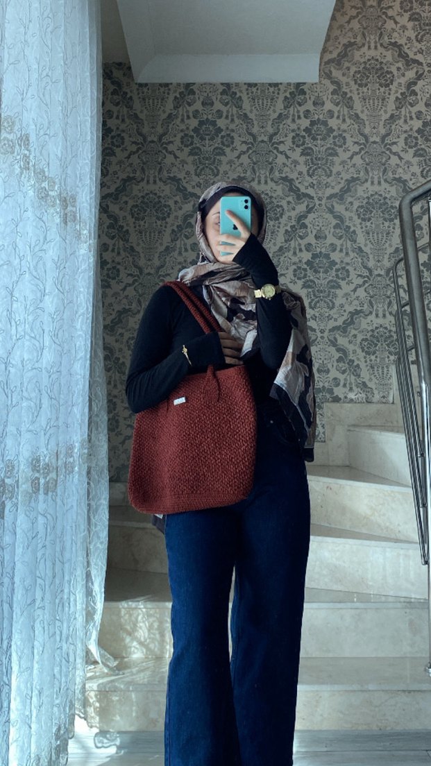 Kahverengi Örgü Kadın El Çantası - Görsel 4