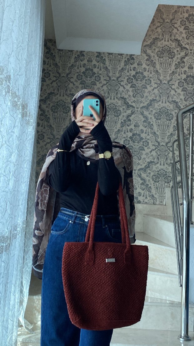 Kahverengi Örgü Kadın El Çantası - Görsel 5