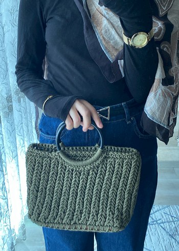 Haki rengi örgü çanta - Görsel 3