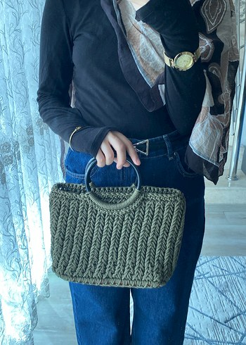 Haki rengi örgü çanta - Görsel 2