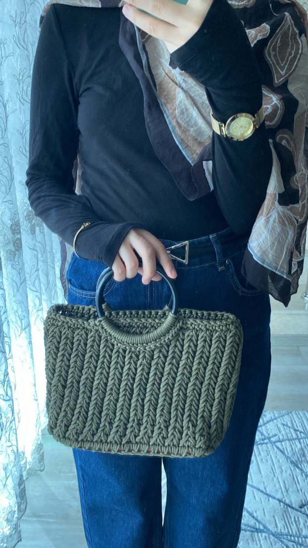 Haki rengi örgü çanta - Görsel 3