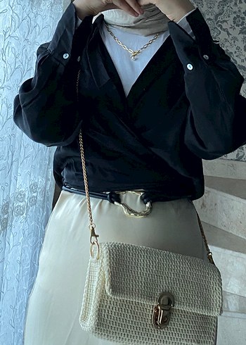 Drapeli Beyaz Kadın Kadın Çantası - Görsel 6