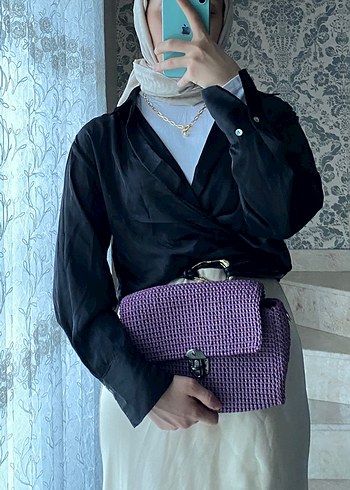 Mor Triko Kemerli Kadın El Çantası - Görsel 2