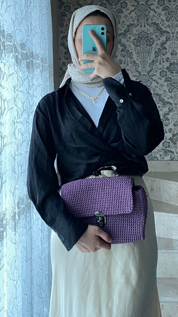 Mor Triko Kemerli Kadın El Çantası - Görsel 2