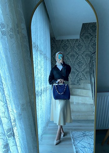 Örgü Mavi Kadın Tote Çanta - Görsel 5