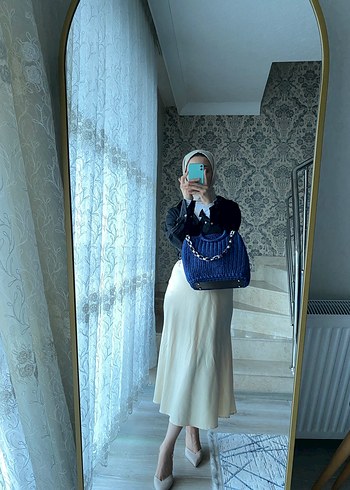 Örgü Mavi Kadın Tote Çanta - Görsel 2