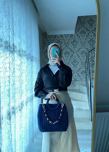 Örgü Mavi Kadın Tote Çanta - Görsel 6