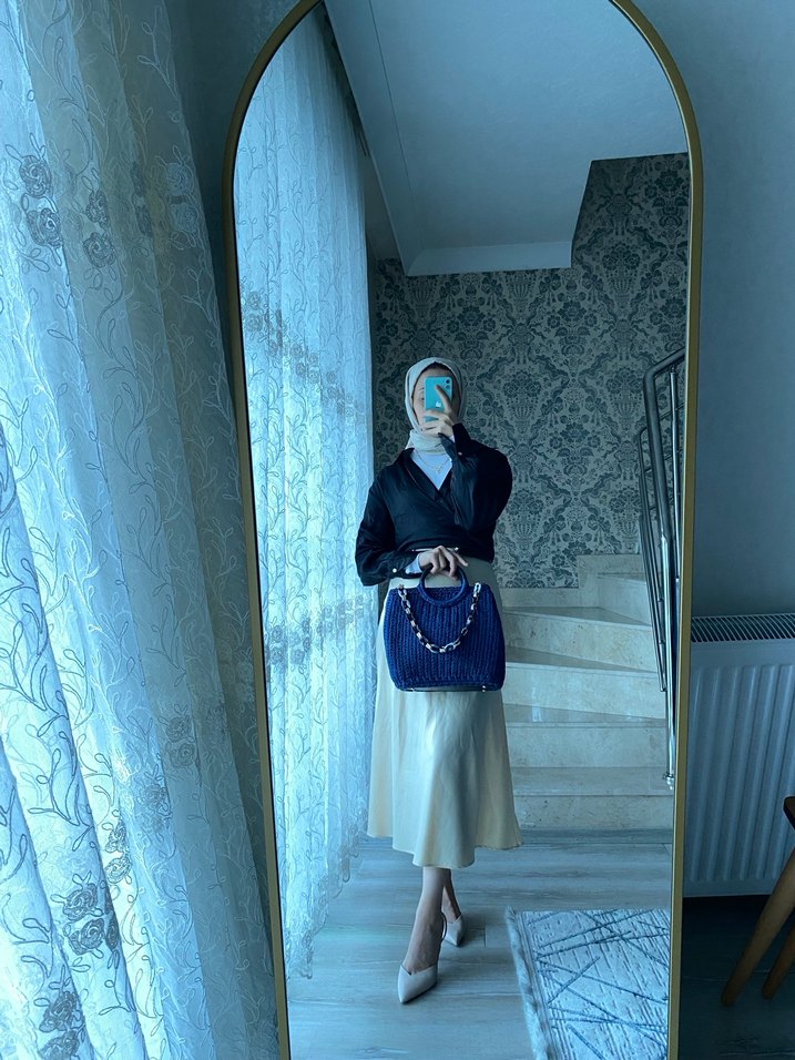 Örgü Mavi Kadın Tote Çanta - Görsel 5