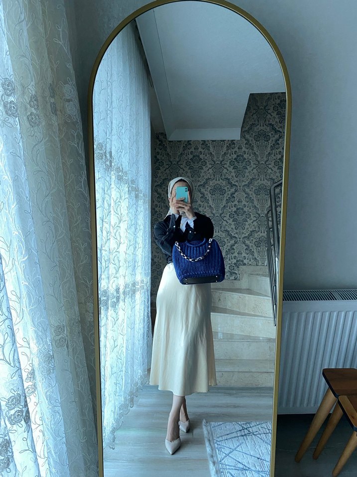 Örgü Mavi Kadın Tote Çanta - Görsel 4