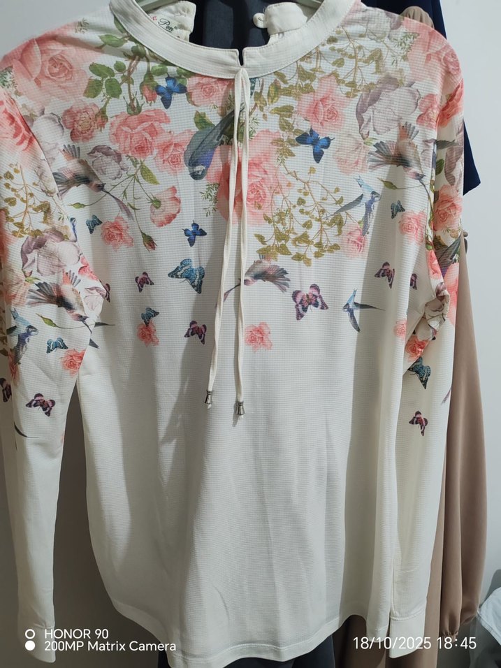 Bohem Beyaz Uzun Kollu Desenli Bluz - Görsel 2