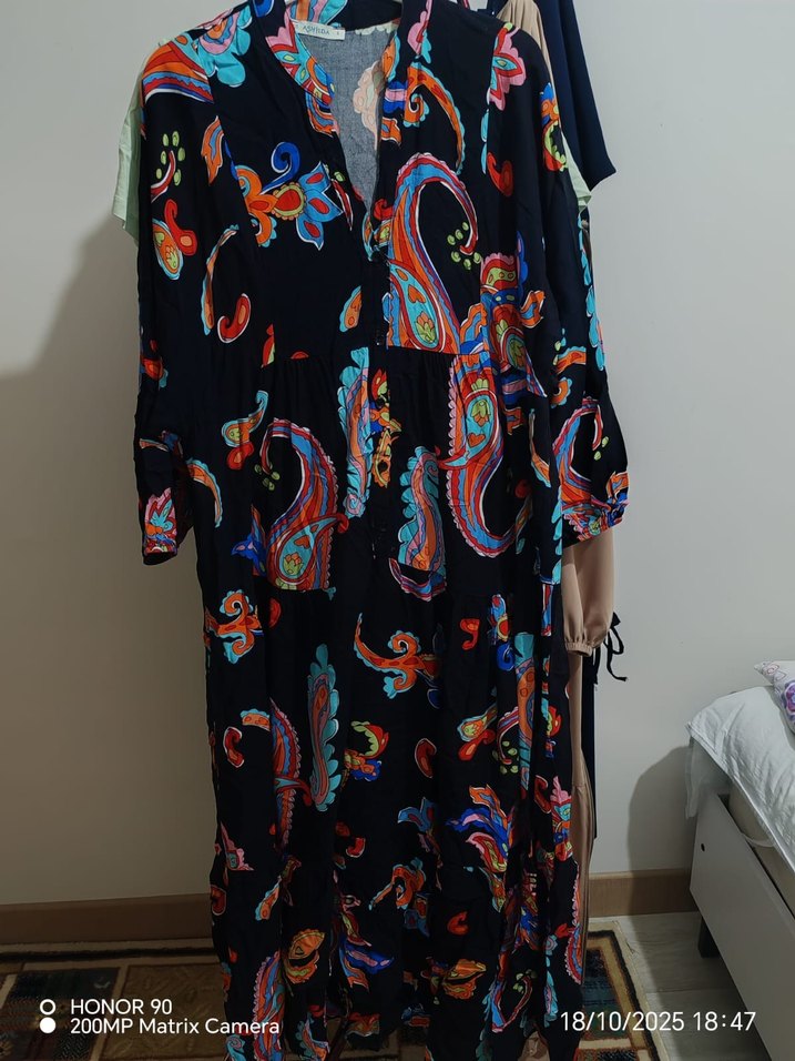 Renkli Desenli Bohem Uzun Elbise - Görsel 2