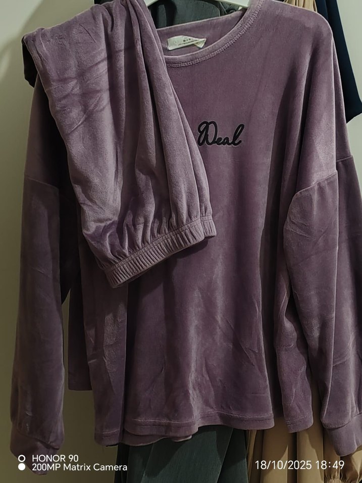 Mor Kadın pijama takımı Uzun Kollu Rahat Kesim - Görsel 2