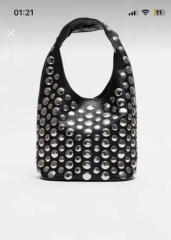 Stradivarius Zımbalı Çıtçıtlı Siyah Deri Kadın Çanta Y2k Goth