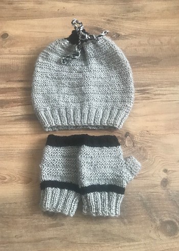 Gri Örgü  Kadın Bere eldiven - Görsel 2