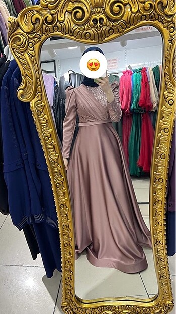 Gül kurusu tesettür abiye elbise