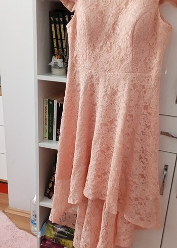 xl Beden Dantel Detaylı Pudra Midi Abiye Elbise
