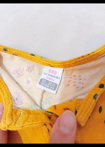 24-36 Ay Beden sarı Renk Uzun Kollu, Fırfırlı Sarı Kız Elbisesi