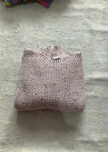 Pembe Örgü Kadın Kazak, Uzun Kollu, Normal Boy - Görsel 4