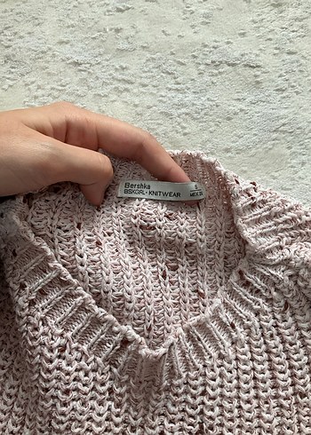 Pembe Örgü Kadın Kazak, Uzun Kollu, Normal Boy - Görsel 2