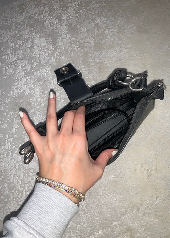 Siyah Deri Kadın Omuz Çantası - Görsel 5