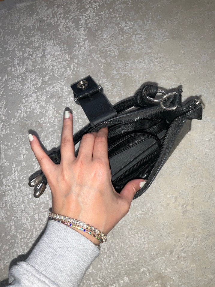 Siyah Deri Kadın Omuz Çantası - Görsel 5