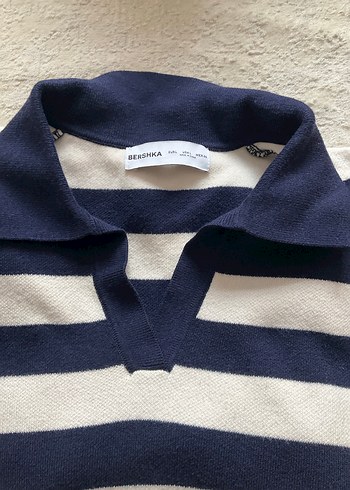 Bershka Çizgili Crop Triko Kadın Kazak - Görsel 3