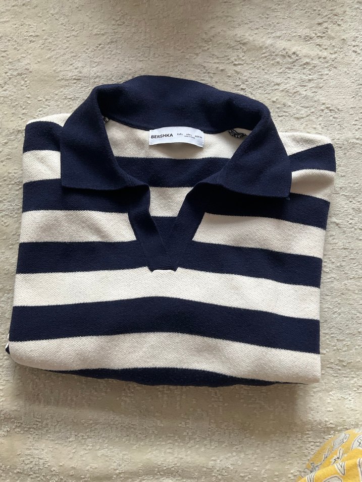 Bershka Çizgili Crop Triko Kadın Kazak - Görsel 2