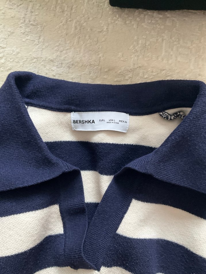 Bershka Çizgili Crop Triko Kadın Kazak - Görsel 5