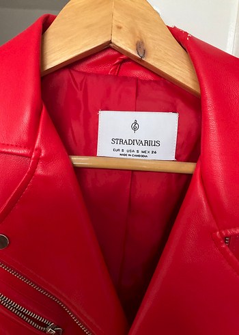 Stradivarius Kırmızı Kadın Deri Biker Ceket - Görsel 2