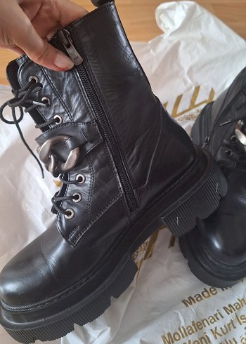 Siyah Deri Platform Topuklu Goth Bot - Görsel 5