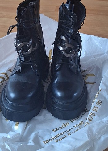 Siyah Deri Platform Topuklu Goth Bot - Görsel 2