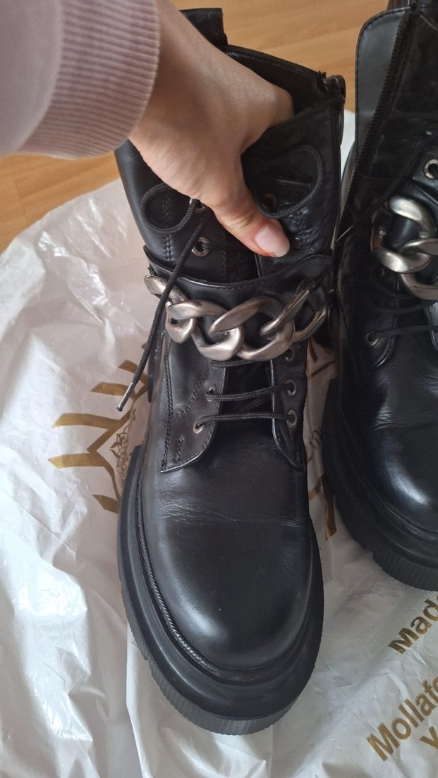 Siyah Deri Platform Topuklu Goth Bot - Görsel 4