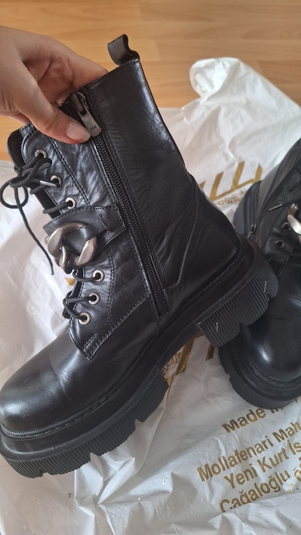 Siyah Deri Platform Topuklu Goth Bot - Görsel 5