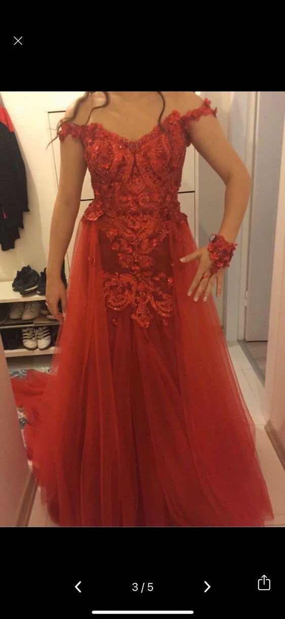 Kırmızı Drapeli Straplez Uzun Abiye - Görsel 4