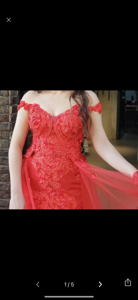 Kırmızı Drapeli Straplez Uzun Abiye - Görsel 3