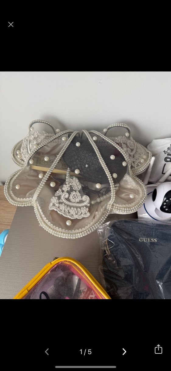 İnci İşlemeli Beyaz Bohem Gelin Aksesuarı - Görsel 4