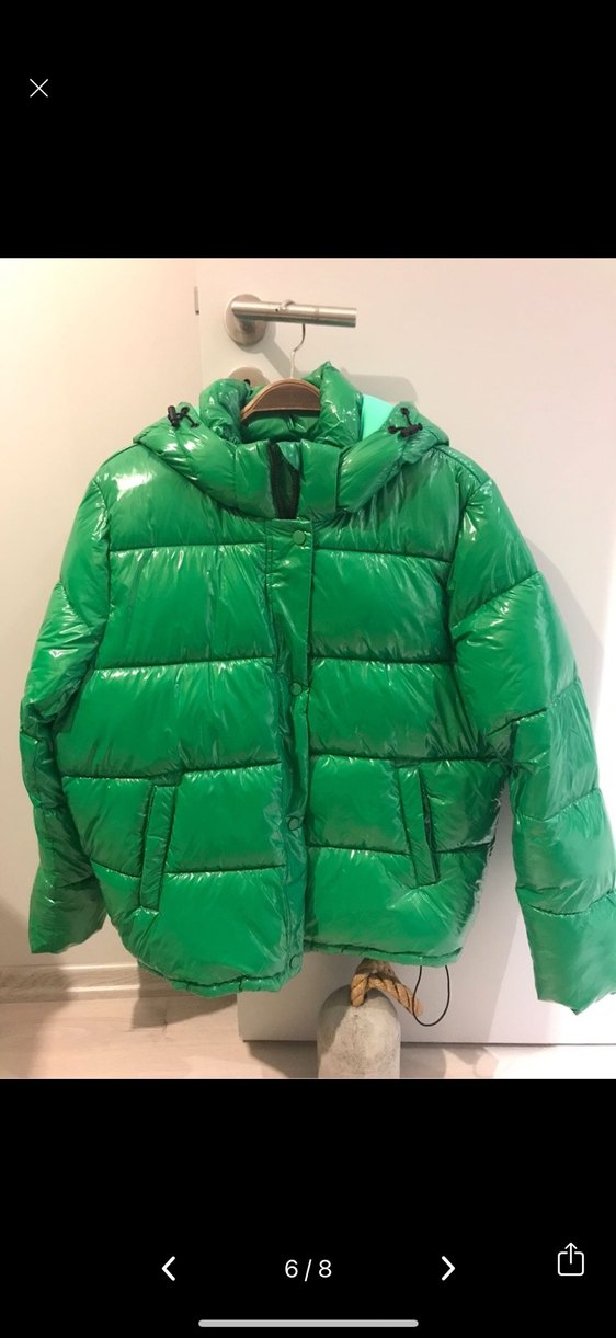 Parlak Yeşil Kadın şişme Mont - Görsel 4