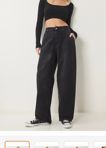 Siyah Baggy Jean Kot Pantolon