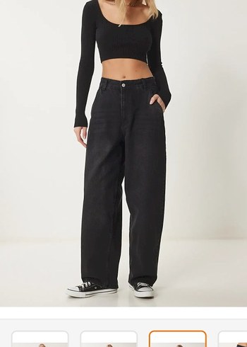 36 Beden Siyah Baggy Jean Kot Pantolon