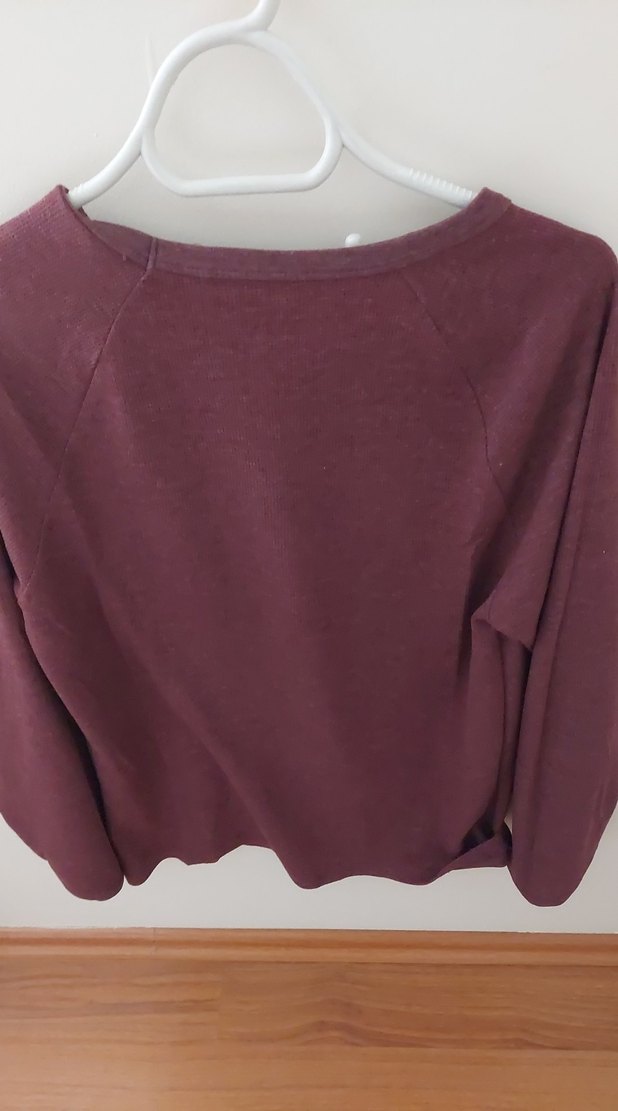 Bordo  Uzun Kollu  ince Sweatshirt - Görsel 2