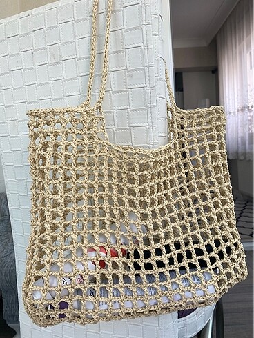 Beden ten rengi Renk Kağıt ipten veronica model çanta