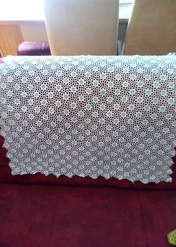 El İşi Beyaz Örgü Dantel Masa Örtüsü - Görsel 5