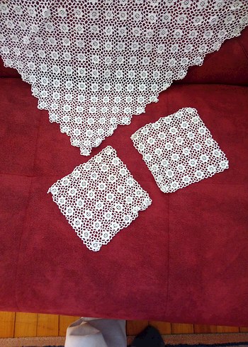 El İşi Beyaz Örgü Dantel Masa Örtüsü - Görsel 4