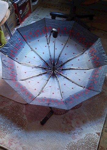 Şeffaf Gri Kırmızı Gül Desenli Kadın Şemsiye - Görsel 3